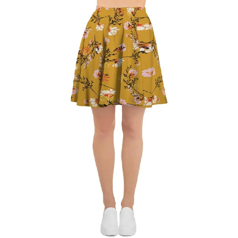 Yellow Floral Retro Print Women's Skirt Affordable unclassified skirts