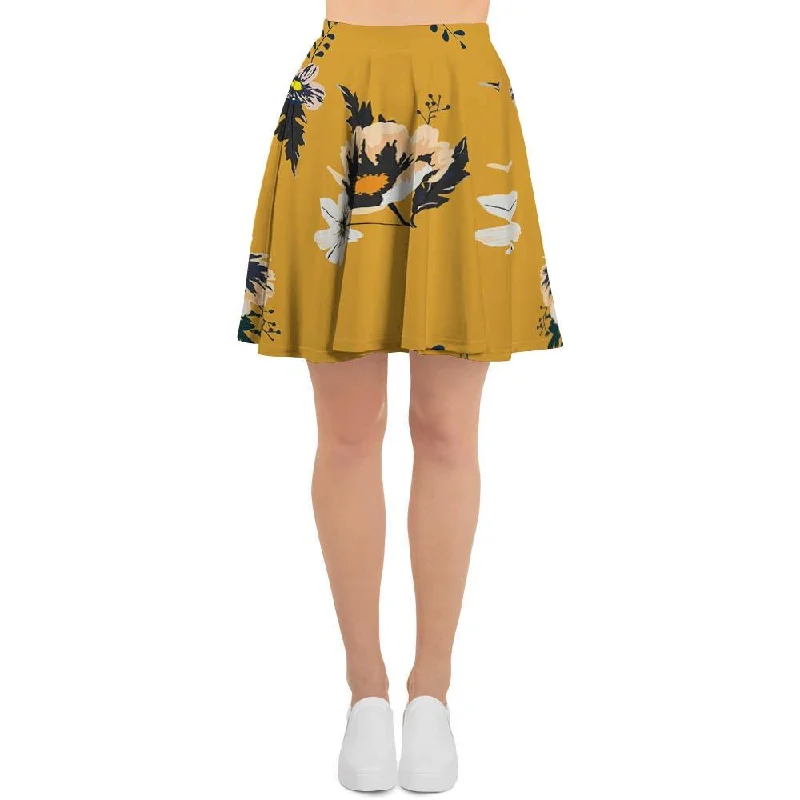 Yellow Flower Print Women's Skirt Best-selling unclassified skirts