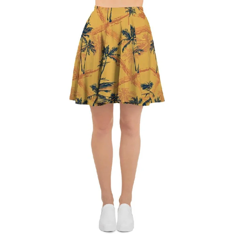 Yellow Palm Tree Hawaiian Print Women's Skirt Chiffon unclassified skirts