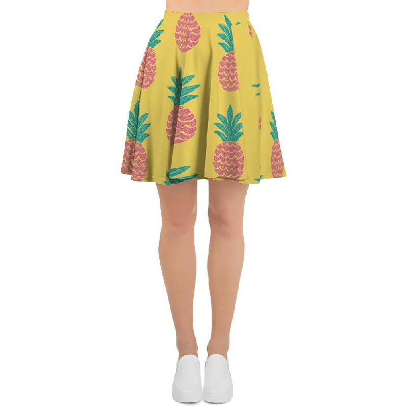 Yellow Pineapple Print Women's Skirt Tiered unclassified skirts