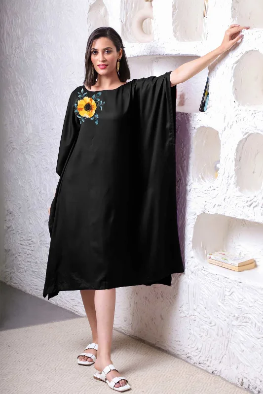 Black Rayon Long-Kaftan - Anthos Chiffon maxi dresses