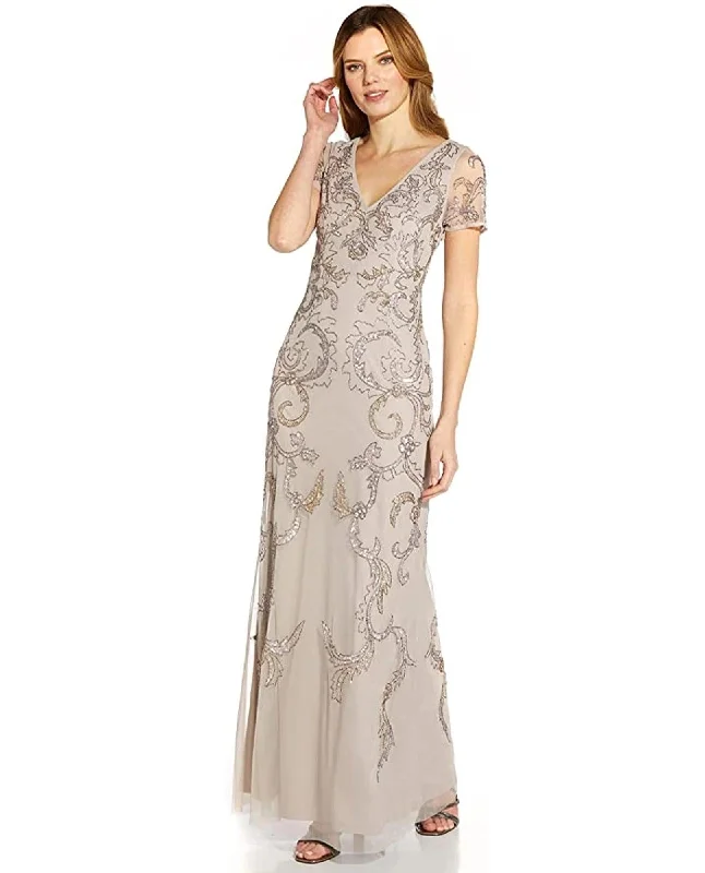 Adrianna Papell AP1E209163 W Long Formal Beaded Dress Silk maxi dresses