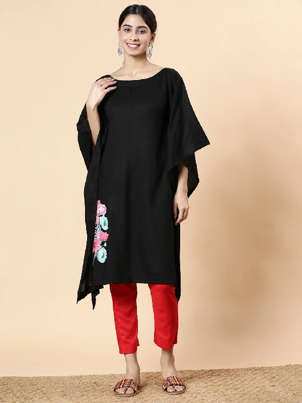 Black Rayon Long-Kaftan - Glow Vintage maxi dresses