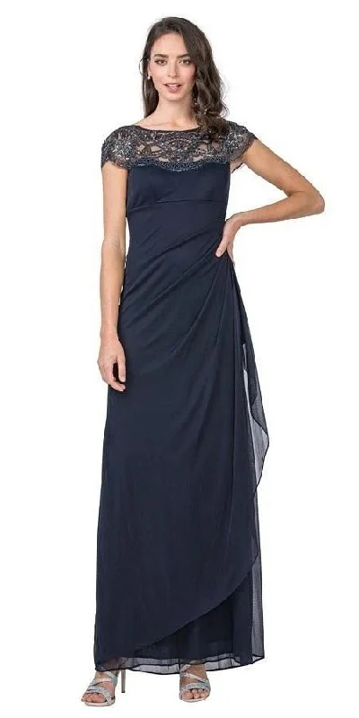 Long Formal Mother of the Bride Short Sleeve Dress Tiered maxi dresses