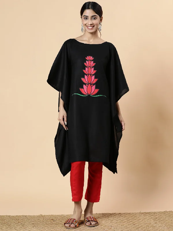 Black Rayon Long-Kaftan - Nelumbo Sleeveless maxi dresses