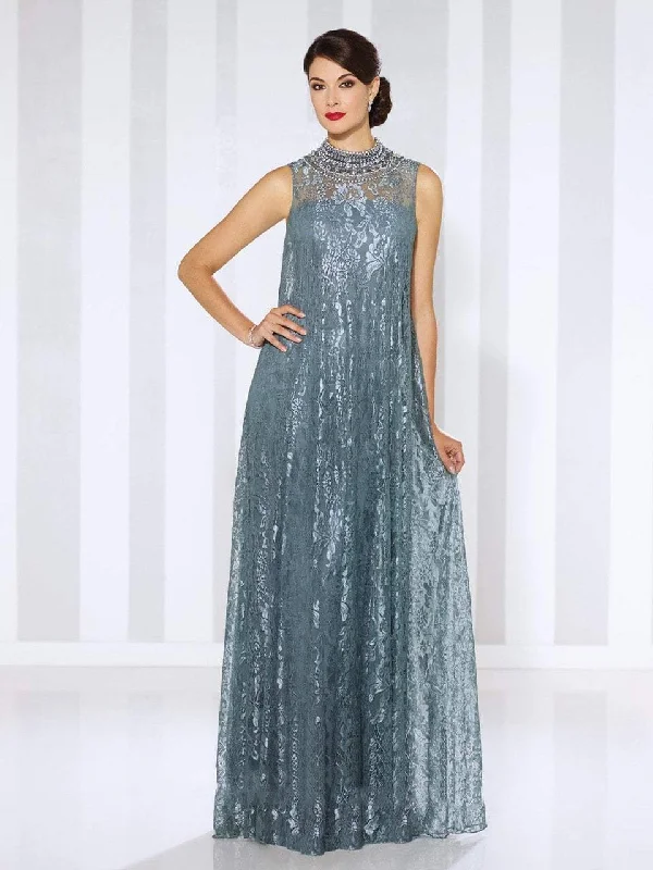 Cameron Blake by Mon Cheri - Illusion High Neck Lace Overskirt Gown 116670 - 1 pc Steel Gray in Size 14 Available Edgy party dresses