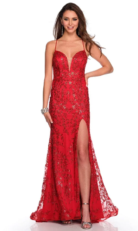 Dave & Johnny 11203 - Glitter Print Plunging Prom Gown Classic party dresses