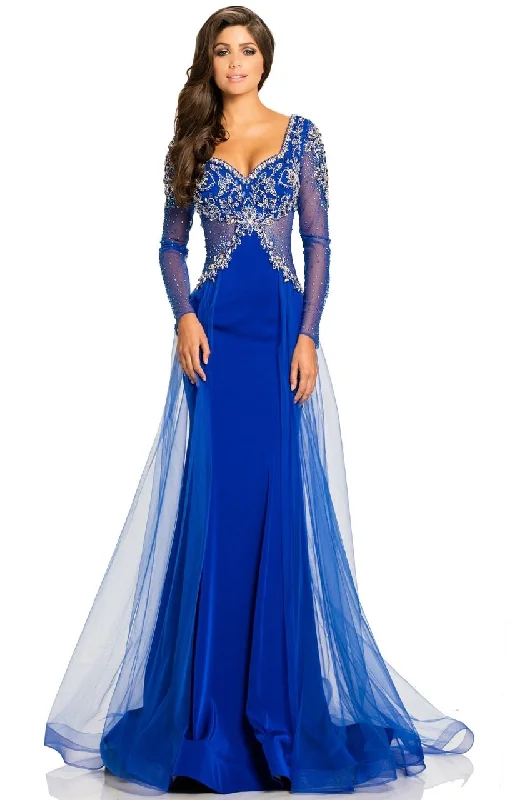 Johnathan Kayne 8003 Beaded Sheer Long Sleeve Sweetheart Evening Gown -1Pc Royal in size 4 Available Best party dresses for curvy figures