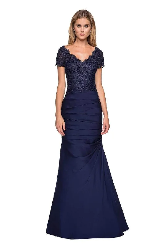 La Femme - 26979 Short Sleeve Lace Bodice Pleated Trumpet Gown Best party dresses for cocktail parties