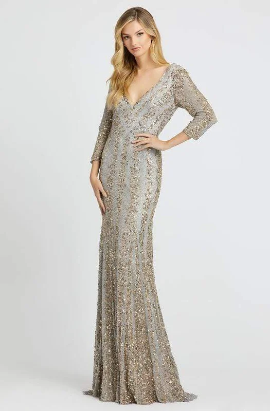 Mac Duggal - 4247D Plunging V-neck Beaded Sheath Gown - 1 pc Platinum Nude in size 8 and 1 pc Nude Platinum in Size 14 Available Best party dresses for wedding guests