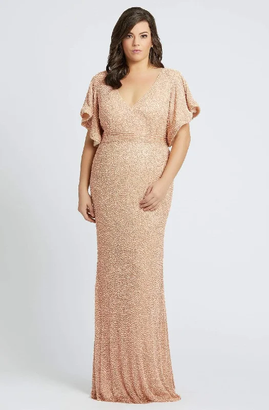 Mac Duggal - Flutter Sleeve Embellished Long Sheath Gown 4849F - 1 pc Mocha In Size 20W Available Minimalist party dresses