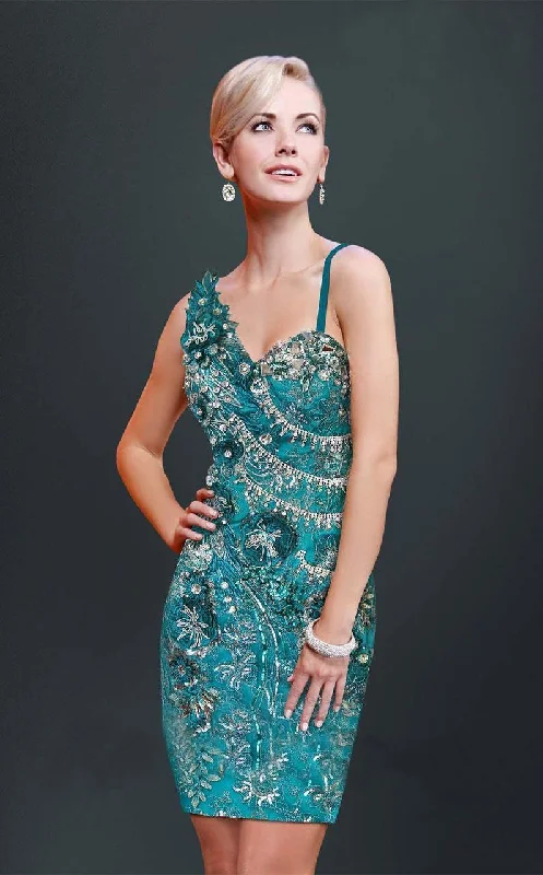 MNM Couture - Asymmetrical Beaded Cocktail Dress 8455S - 2 pc Teal in Size 6 and 18 Available Best party dresses for plus size