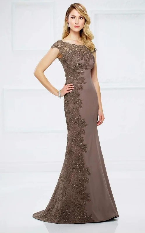 Montage by Mon Cheri - 217948 Bateau Neck Beaded Lace Trumpet Gown  - 1 pc Mocha in Size 6 Available Discounted party dresses