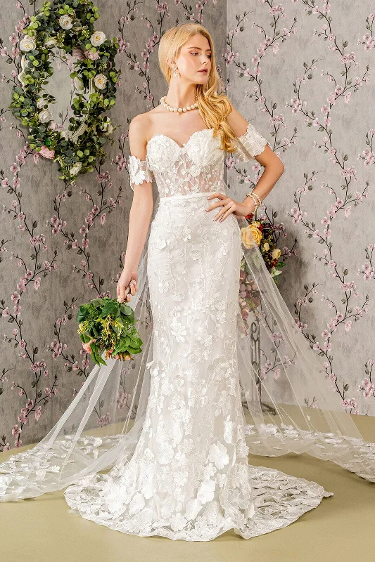 3D Floral Sheer Corset Bridal Gown by GLS Gloria GL3424 Cottagecore floral dresses