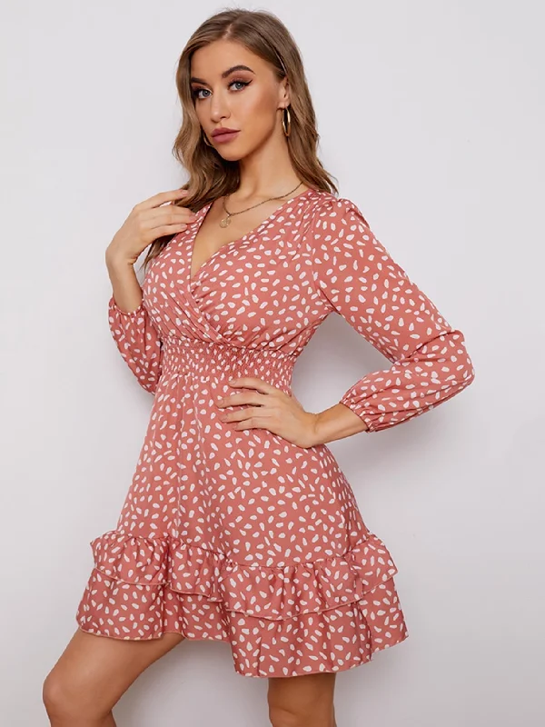 KittenAlarm - Women's sexy v-neck bubble long sleeve small floral dress Anniversary floral dresses