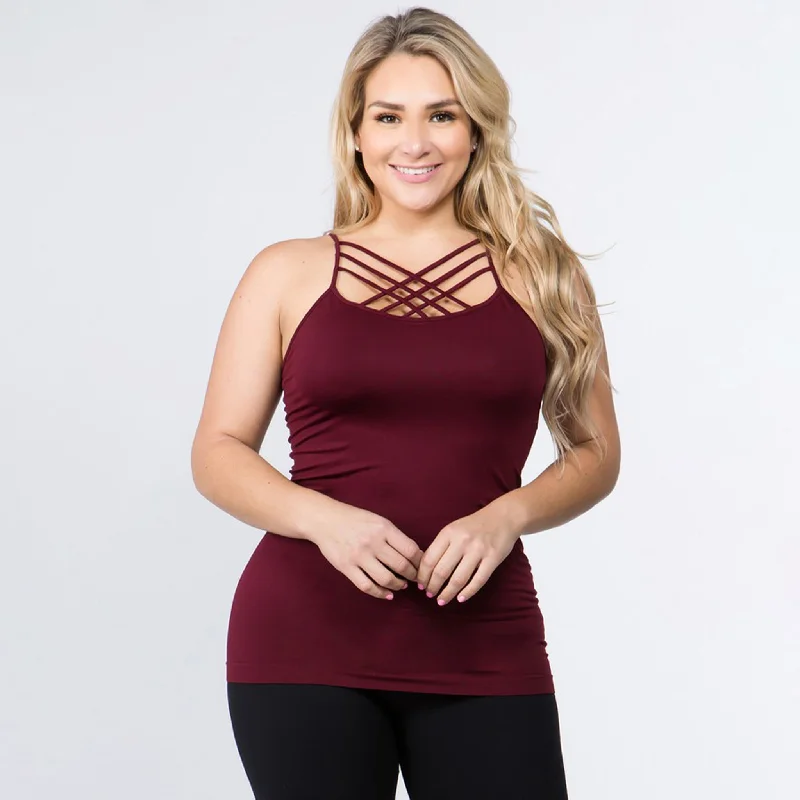 613 - Cami Seamless Triple Criss - Cross Front Cami - Burgundy Chiffon unclassified dresses