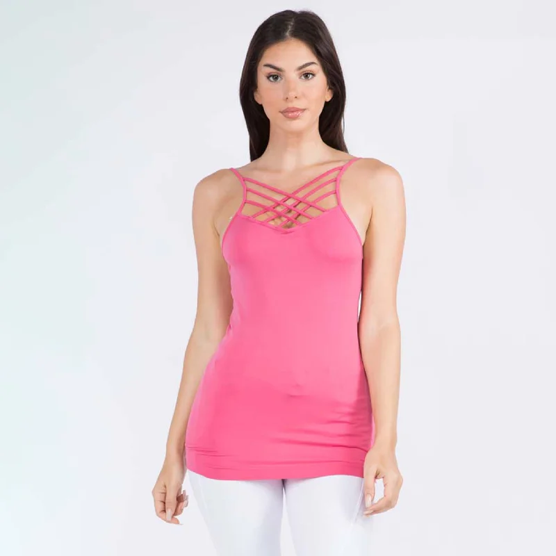 613 - Cami Seamless Triple Criss - Cross Front Cami - Hot Pink Tulle unclassified dresses