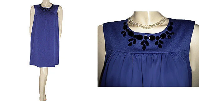 *BEAUTIFUL ELLE RAYON & SPANDEX BLACK FACETED SPARKLING “JEWELS” SHIFT DRESS IN ROYAL BLUE Stretchy unclassified dresses