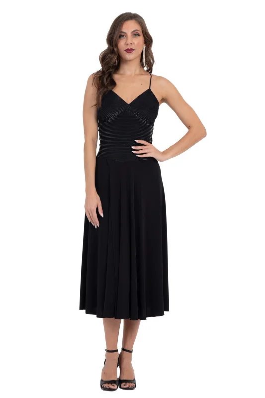 Black Lamé Fit & Flare Tango Dress With Spaghetti Straps Stretchy unclassified dresses