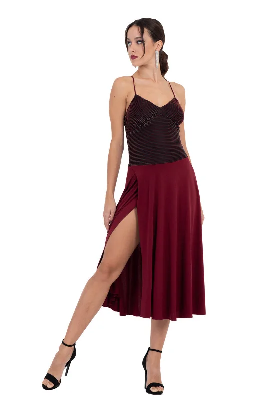 Burgundy Lamé Fit & Flare Tango Dress With Spaghetti Straps Summer unclassified dresses