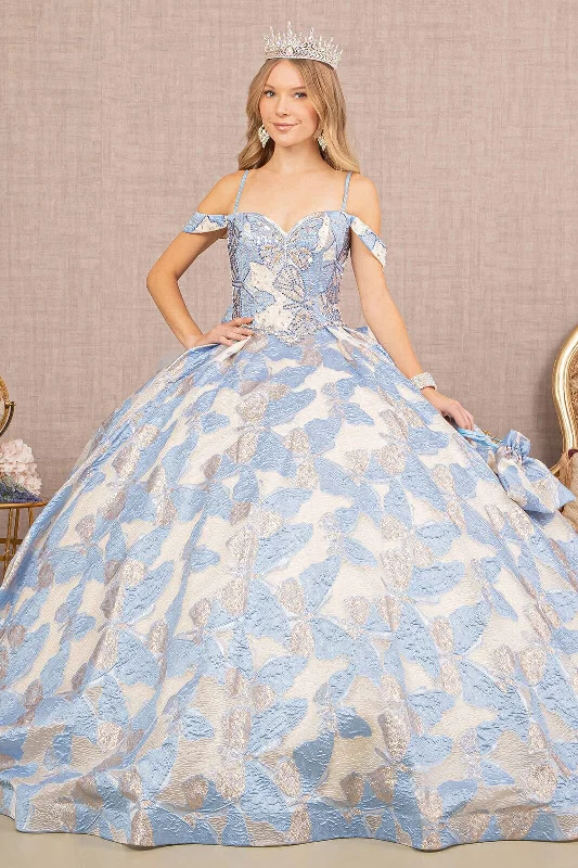 Butterfly Print Ruffled Ball Gown by Elizabeth K GL3174 Tiered floral dresses