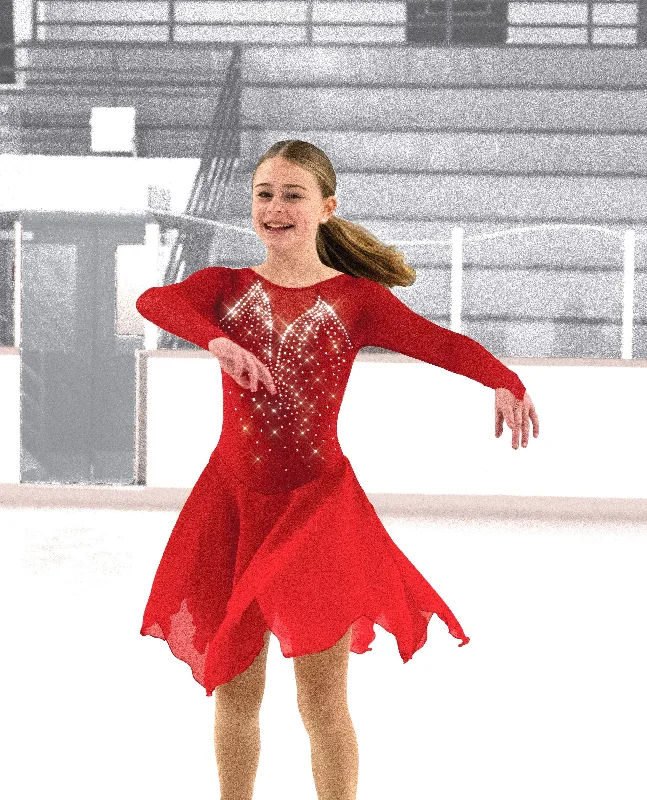 Jerry's Rhinestone Rhumba #209 Dance Beaded Skating Dress - Ruby Red Ruffled unclassified dresses