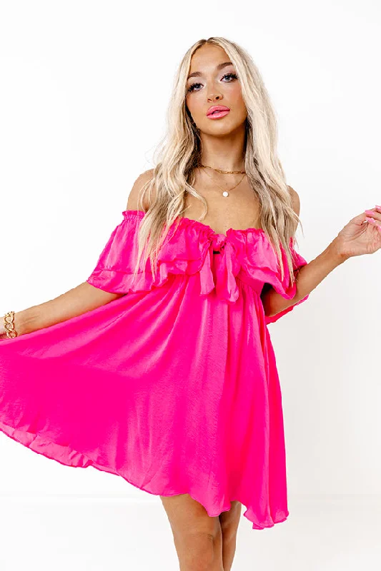 Dream All Day Babydoll Dress In Hot Pink Metallic unclassified dresses