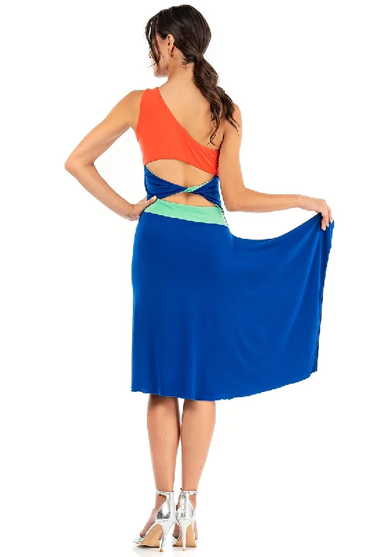 Electric Blue One Shoulder Dress With Twisted Back And Side Draping Wrap unclassified dresses