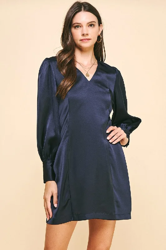 Everything I Want Satin Dress in Navy Minimalist unclassified dresses