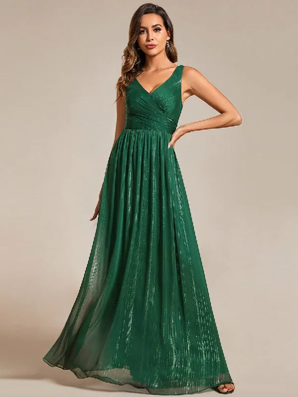 Floor Length V-Neck Sleeveless Glitter A-Line Evening Formal Dress Cocktail unclassified dresses