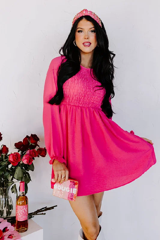 For A Season Smocked Dress in Hot Pink Printed unclassified dresses