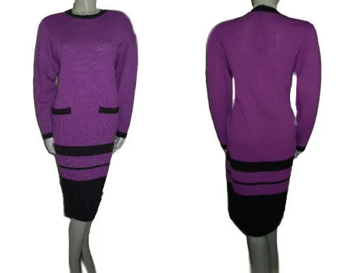 *FROM MY OWN PERSONAL COLLECTION - VINTAGE DON SAYRES FOR WELLMORE SAKS FIFTH AVENUE SANTANA KNIT DRESS IN AMETHYST & CHARCOAL Elegant unclassified dresses