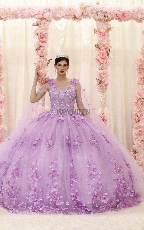 May Queen LK199 - Floral Embellished Ballgown Chiffon floral dresses