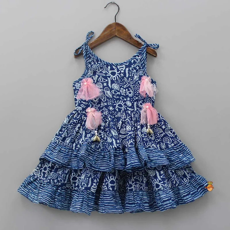 Ocean Theme Printed Strappy Dress Smocked floral dresses