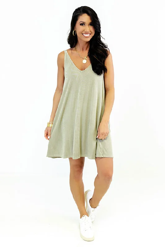 Picnic On The Beach Shift Dress In Light Sage Earthy tone unclassified dresses