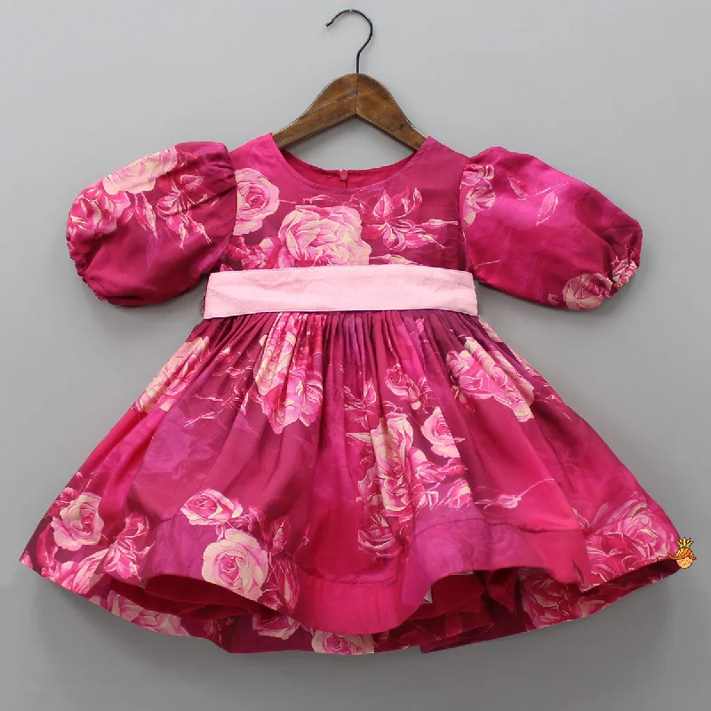 Pre Order: Pink Floral Balloon Sleeves Dress Wrap floral dresses