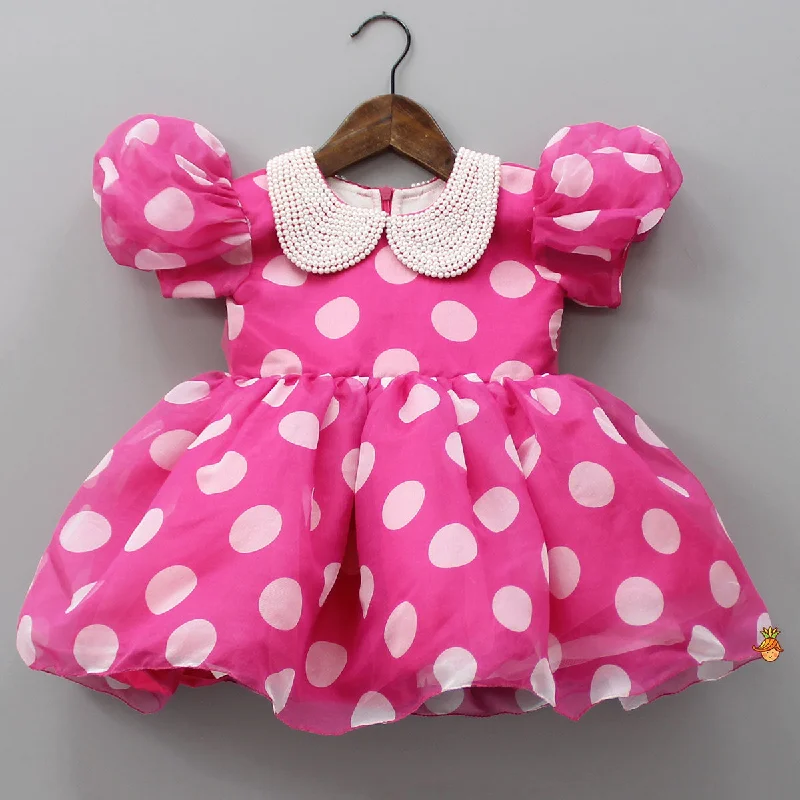 Pre Order: Polka Dots Printed Pink Dress Flowy floral dresses