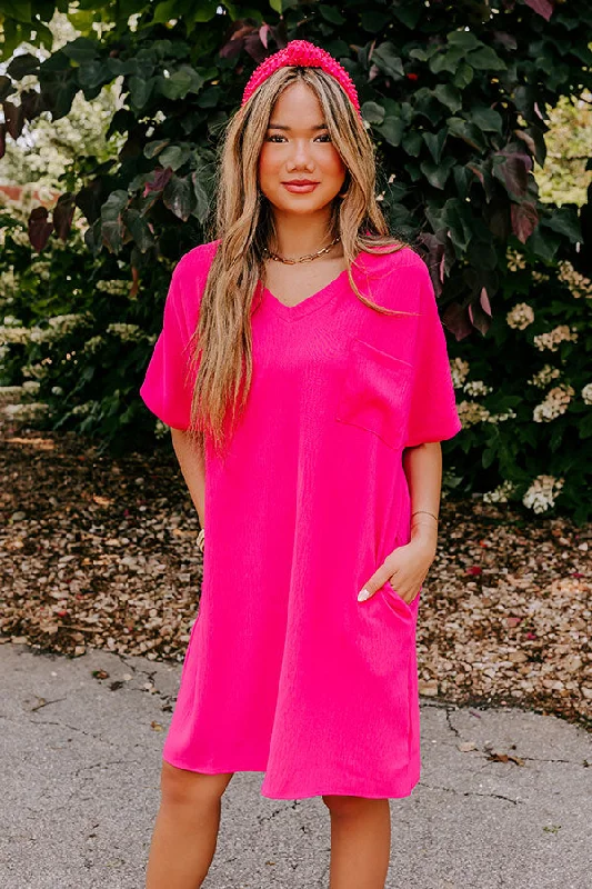 Shoreline Serenade Shift Dress In Hot Pink Silk unclassified dresses