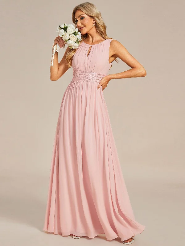 Simple Sleeveless A-line Chiffon Bridesmaid Dress with Hollow Out Detail Flowy unclassified dresses