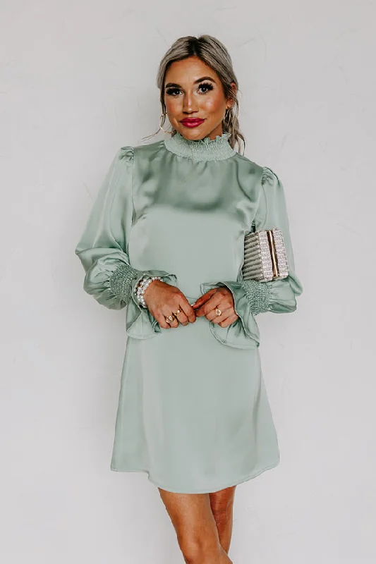 Spotlight Smile Satin Shift Dress in Mint Earthy tone unclassified dresses