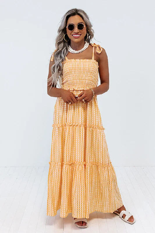 Spring Into Action Gingham Dress In Orange Lightweight unclassified dresses