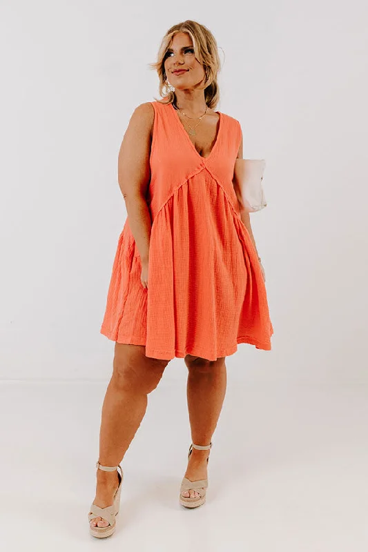 Sunny Forecast Shift Dress In Coral Curves Off-shoulder unclassified dresses