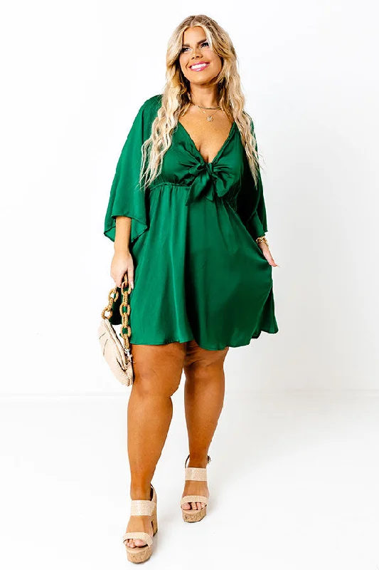 Sweetest Secret Front Tie Dress In Hunter Green Curves Travel unclassified dresses