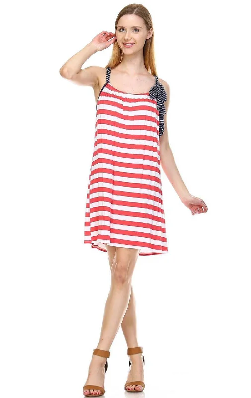 Coral Stripes Tunic Dress with Navy Stripe Shoulder Bow Metallic unclassified dresses