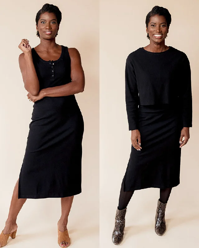 All Season Long Sleeve + Tank Maternity to Nursing Dress Set - Black Tank Dress for Women