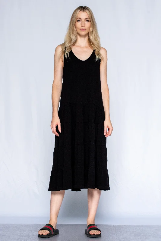 Mid-calf Tiered Tank Dress Solid Sexy Tank Dress