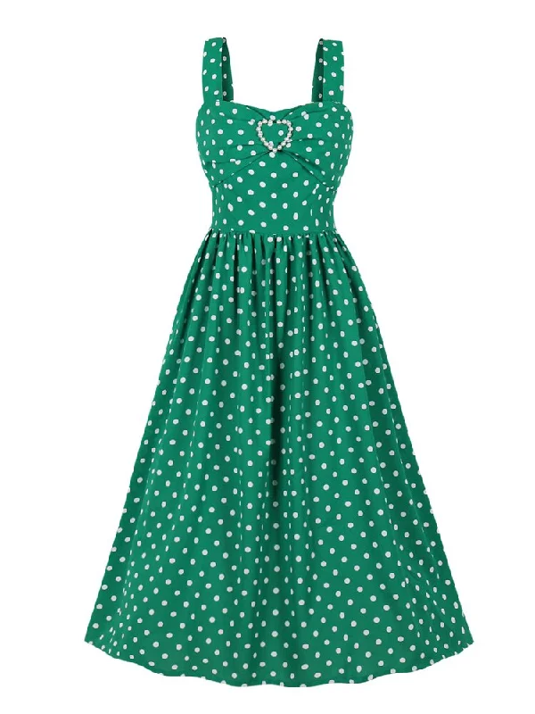 Sleeveless Pearl Detail Pleated Elegant Women Summer Long Tank High Waist Vintage Polka Dot Beach Dress Minimalist Tank Dress