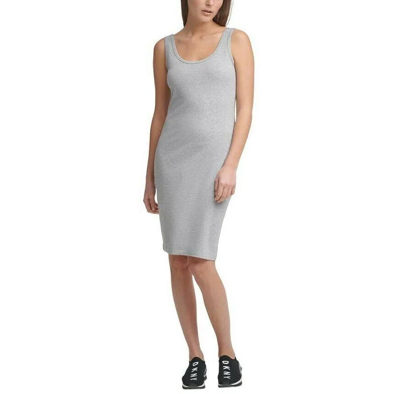 DKNY Womens Embellished Logo Tank Dress Pearl Grey Heather Tank Dress Silhouette