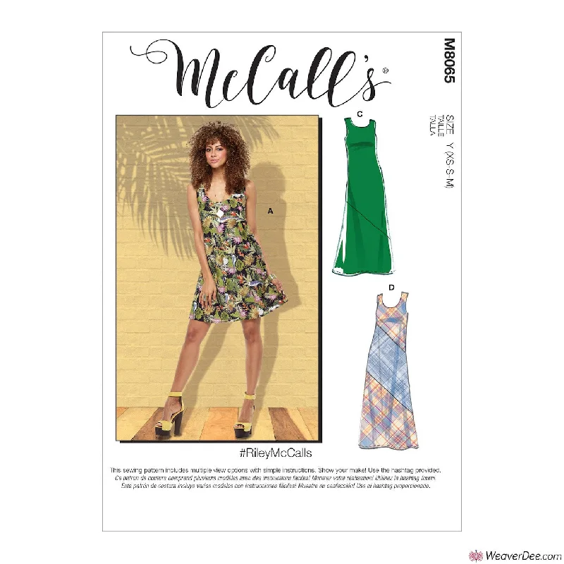 McCall's Pattern M8065 Misses' Pullover Bias-Cut Tank & Short-Sleeve Dresses #RileyMcCalls Pleated Sleeveless Dress