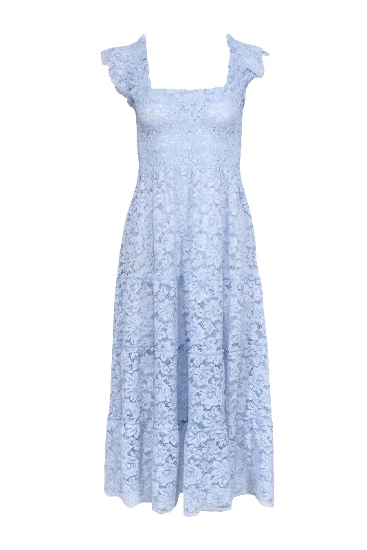 Hill House - Light Blue Lace Smocked Bodice Dress Sz XS Lace Dress Trend